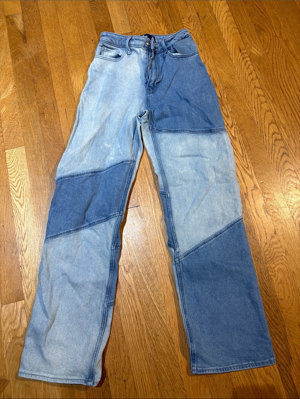 Hollister Two-Tone Patchwork Light & Dark Blue Wide Leg Jeans-24x31